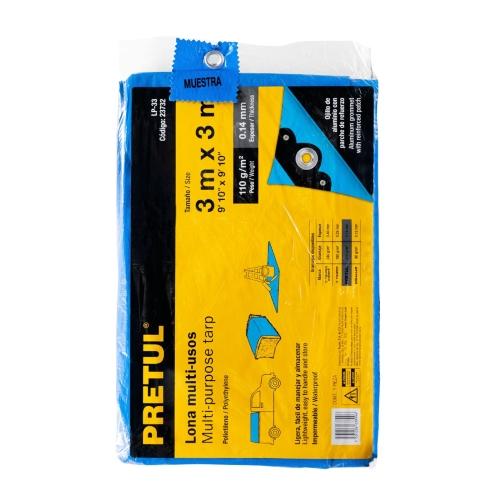 LONA DE POLIETILENO 3 m X 3 m  AZUL  110 g/m2  PRETUL
