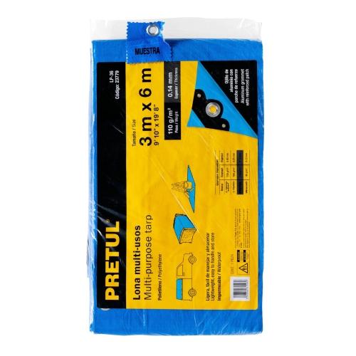 LONA DE POLIETILENO 3 m X 6 m  AZUL  110 g/m2  PRETUL