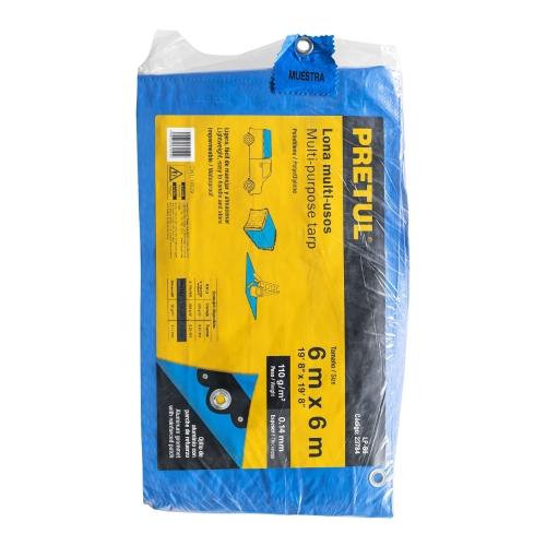 LONA DE POLIETILENO 6 m X 6 m  AZUL  110 g/m2  PRETUL