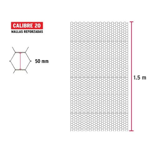 ROLLO MALLA HEXAGONAL CALIBRE 20 DE 1.5 X 45 m ABERTURA DE 50 mm 15 kg FIERO