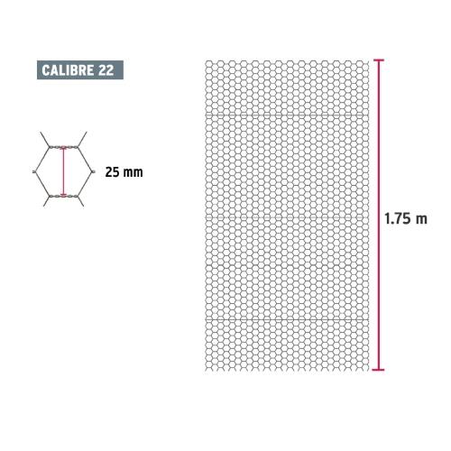 ROLLO DE MALLA HEXAGONAL CALIBRE 22 1.75 X 45 m ABERTURA DE 25 mm 23 kg FIERO