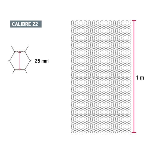 ROLLO DE MALLA HEXAGONAL CALIBRE 22 DE 1 X 45 m ABERTURA DE 25 mm 13 kg FIERO