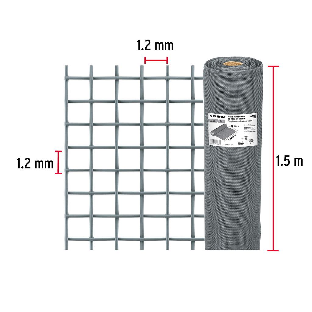 ROLLO DE 30 m X 1.5 m MALLA MOSQUITERA DE FIBRA DE VIDRIO GRIS FIERO
