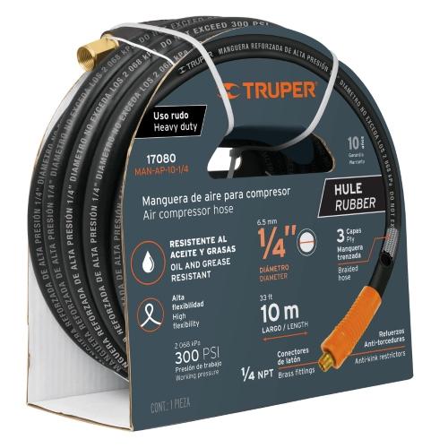 MANGUERA PARA COMPRESOR DE HULE 10 m X 1/4" TRUPER