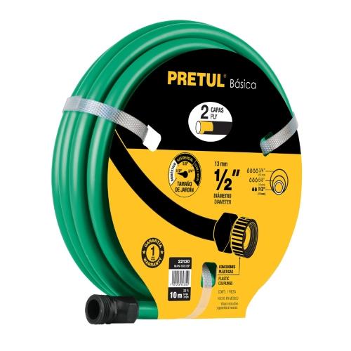 MANGUERA VERDE 1/2" 3 CAPAS 10 m CONEXIONES PLÁSTICAS  PRETUL