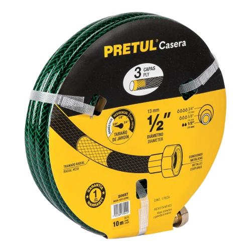 MANGUERA 1/2" REFORZADA 3 CAPAS 10 m CONEXIONES METAL  PRETUL