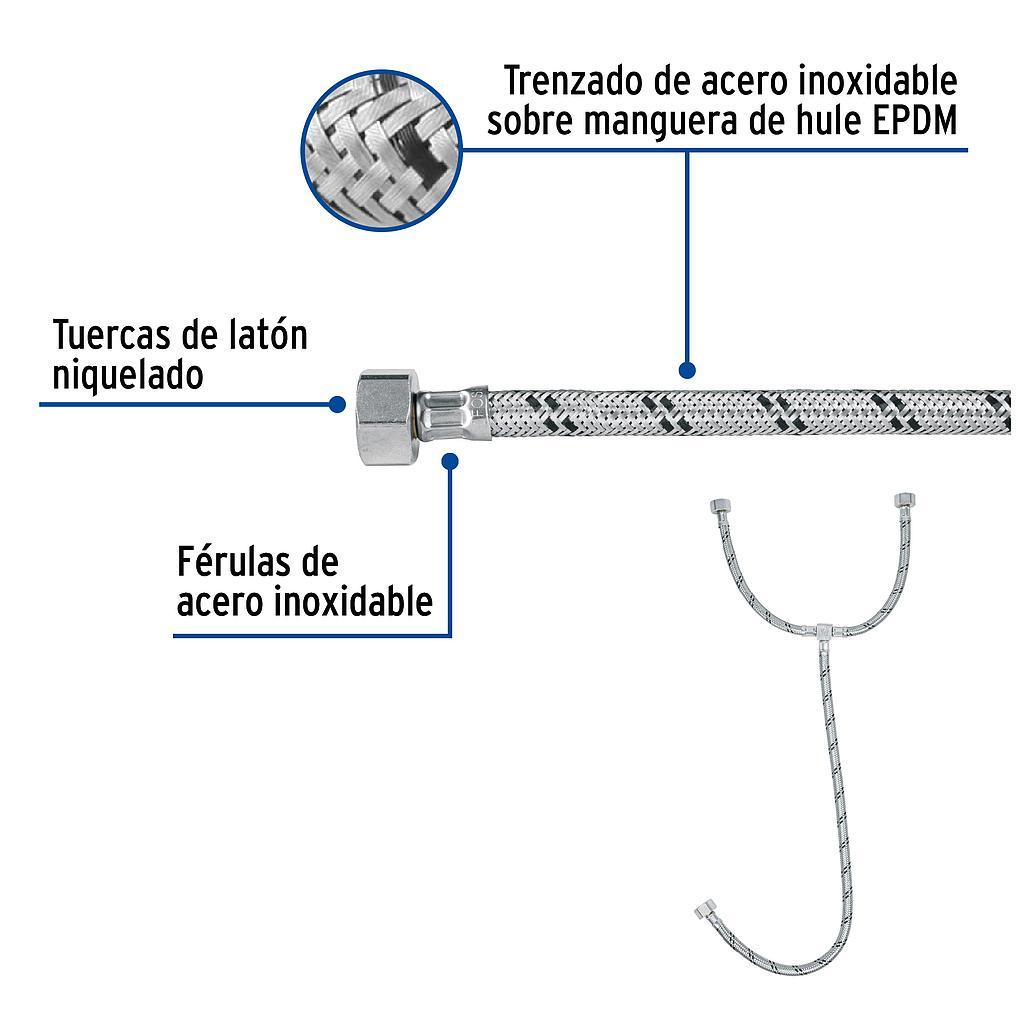 MANGUERA "T" PARA  LAVABO Y FREGADERO ACERO INOXIDABLE DE 1/2" X 1/2" X 1/2" DE 55 cm FOSET