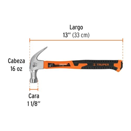 MARTILLO 16 oz UÑA CURVA MANGO FIBRA DE VIDRIO TRUPER