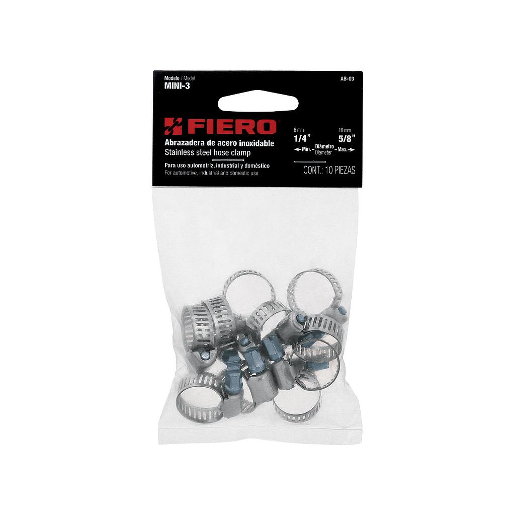 BOLSA CON 10 ABRAZADERAS MINI SIN FIN #3 1/4" - 5/8" FIERO
