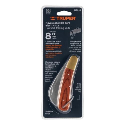 CUCHILLO ABATIBLE 8" PARA ELECTRICISTA MANGO MADERA TRUPER