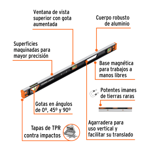 NIVEL PROFESIONAL MAGNETICO DE 36 3 GOTAS C/ PROTECCION TPR EXPERT TRUPER