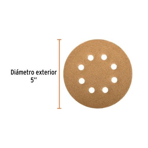 PAQUETE CON 5 DISCOS DE LIJA 5" GRANO 40 8 PERFORACIONES
