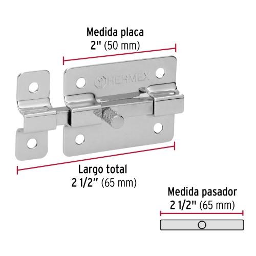 PASADOR DE BARRA PLANA DE 2" ACABADO CROMO HERMEX