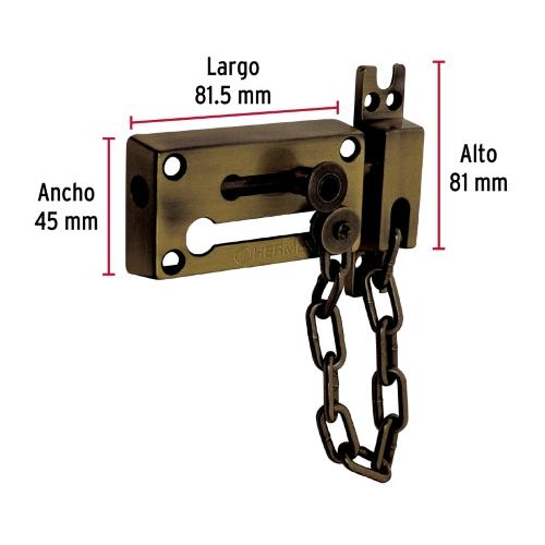 PASADOR CON CADENA PARA PUERTA ACABADO LATON ANTIGUO