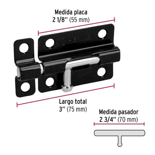 PASADOR DE BARRIL DE 3" DE ACERO ACABADO NEGRO HERMEX
