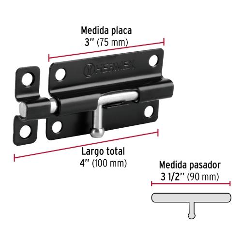 PASADOR DE BARRIL DE 4" DE ACERO ACABADO NEGRO HERMEX