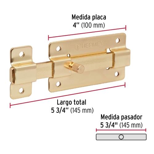 PASADOR DE BARRA PLANA DE 4" ACABADO LATON HERMEX