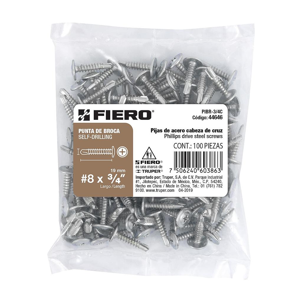 BOLSA DE 100 PIJAS #8 X 3/4" CABEZA CRUZ PUNTA DE BROCA FIERO