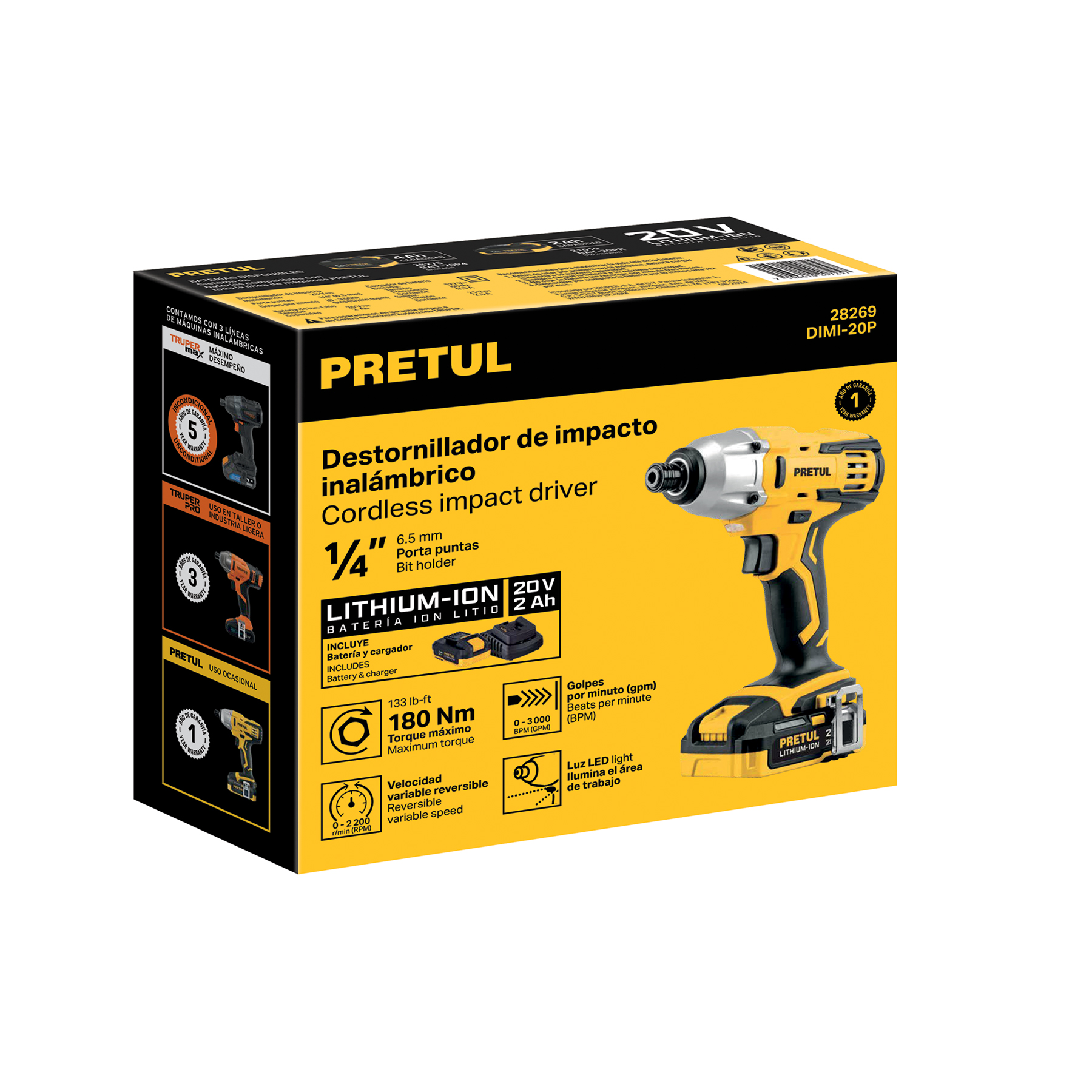 DESTORNILLADOR DE IMPACTO INALÁMBRICO 1/4, 20 V, PRETUL
