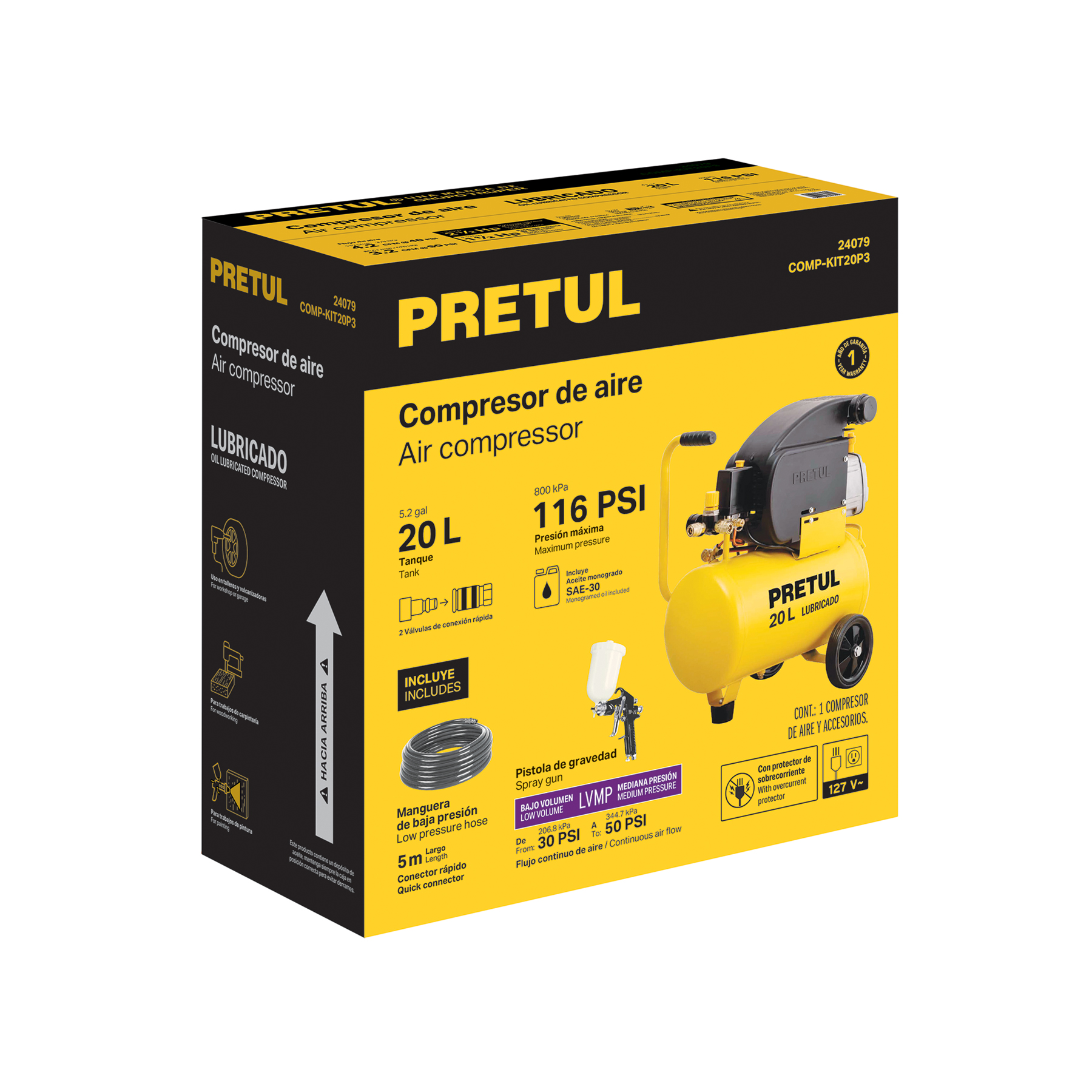 KIT COMPRESOR LUB 2LT MANGUERA Y PISTOLA GRAV 127V