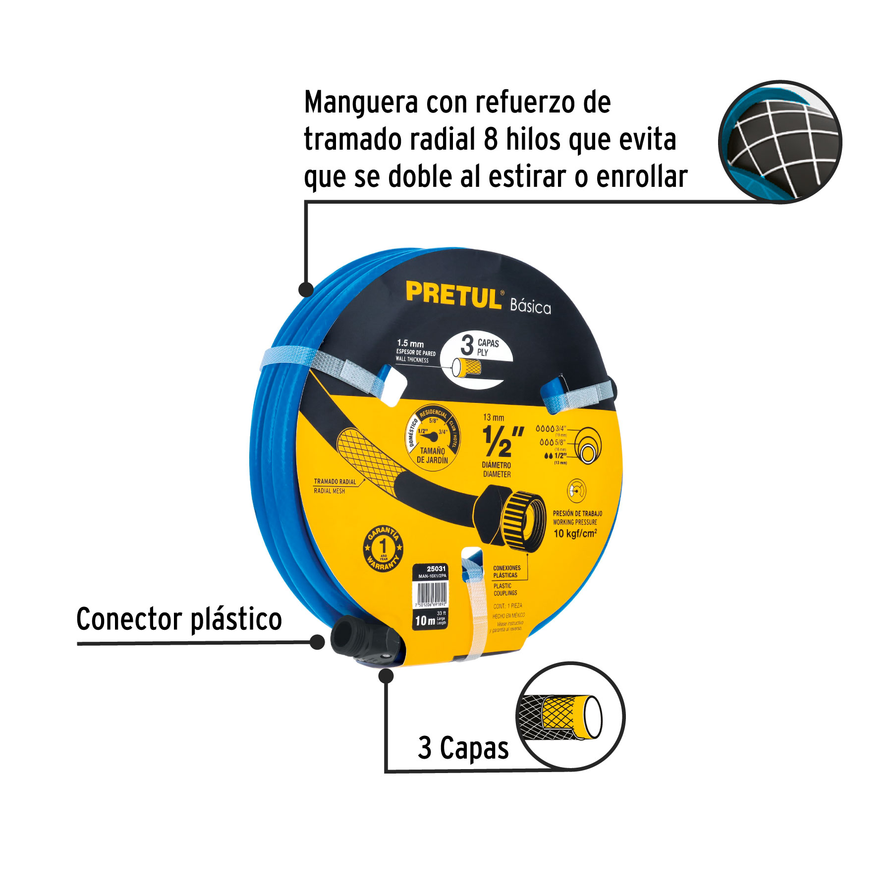 MANGUERA 10M 2 CAPAS CONEX.PLAST PRETUL