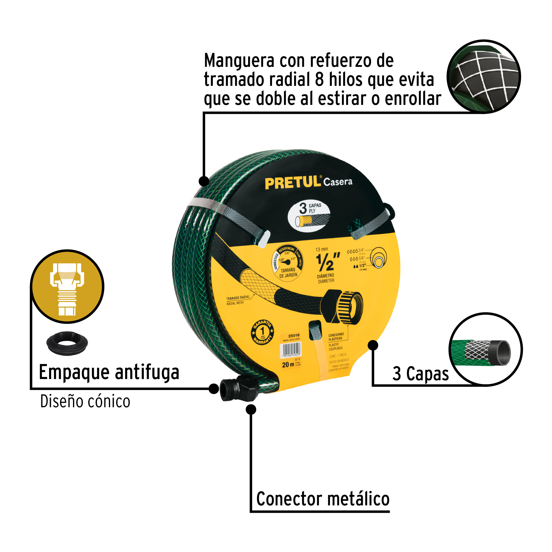 MANGUERA 20M REFOR 3CAP.CONEX PLAST PRET