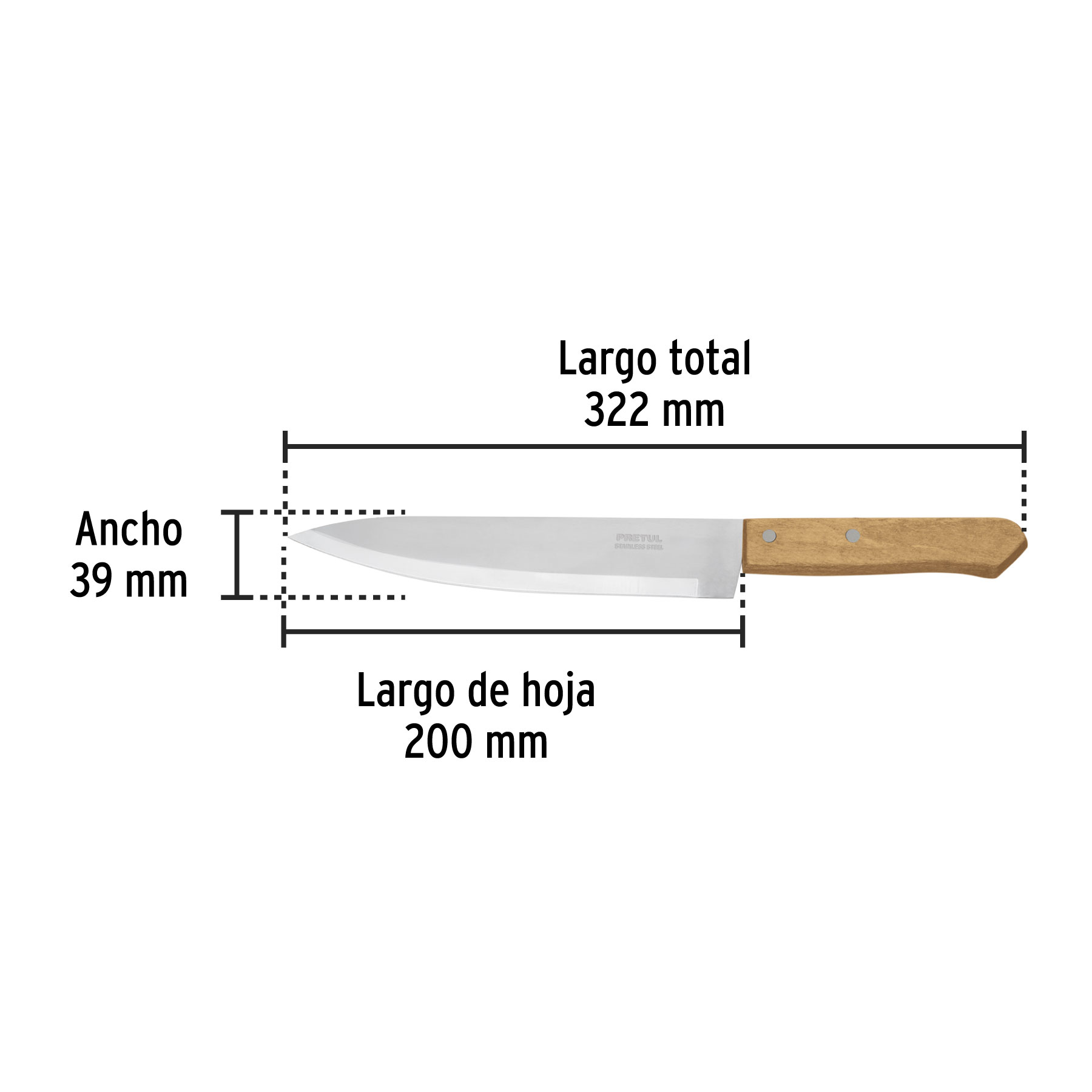 CUCHILLO DE CHEF 8 MANGO DE MADERA PRET