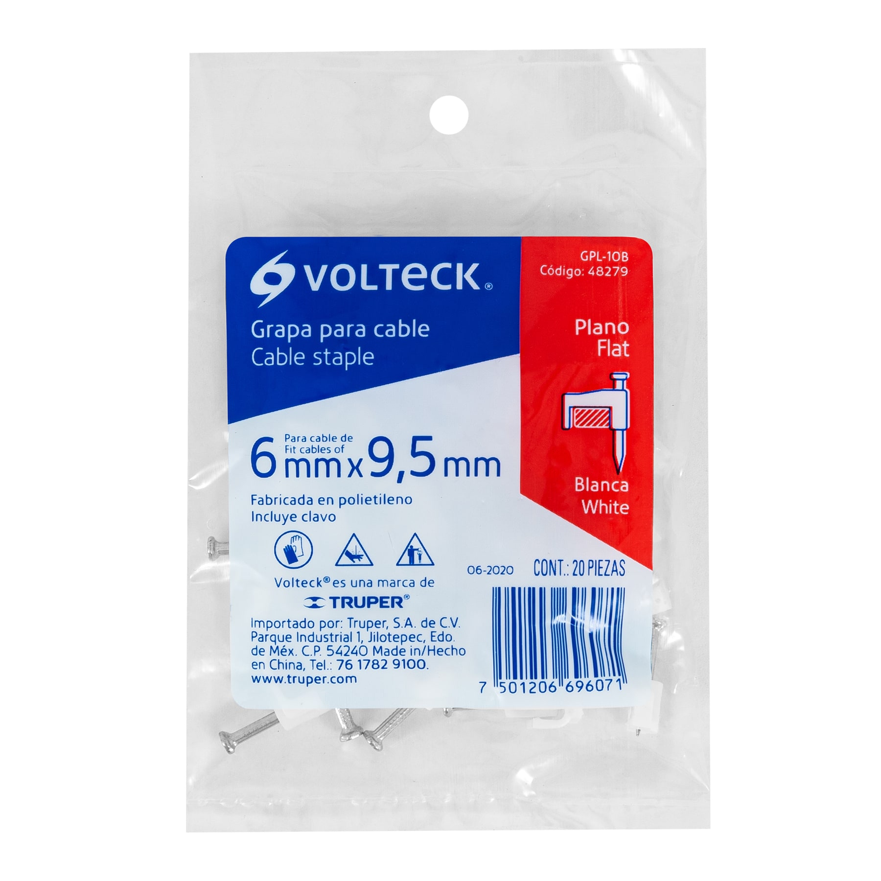 BOLSA 20 GRAPA P/CABLE PLANO 10MM VOLTEC