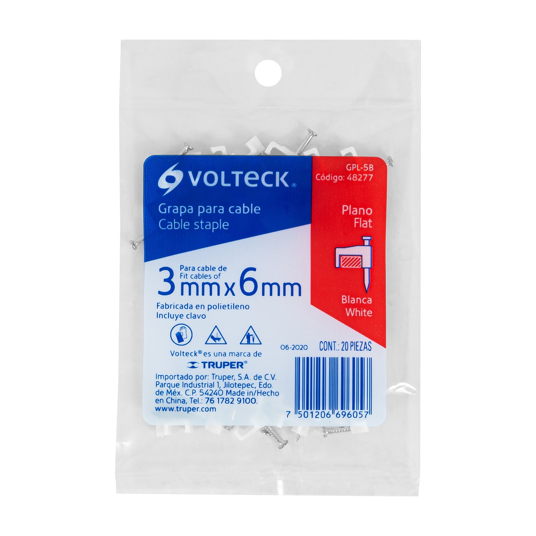 BOLSA 20 GRAPA P/CABLE PLANO 5MM VOLTECK