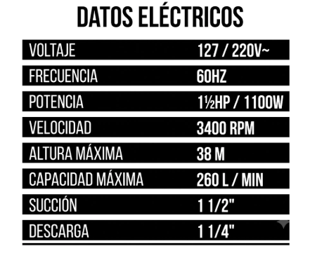 BOMBA CENTRIFUGA 1.5HP 11/4X11/2 127/220V TOP STEEL