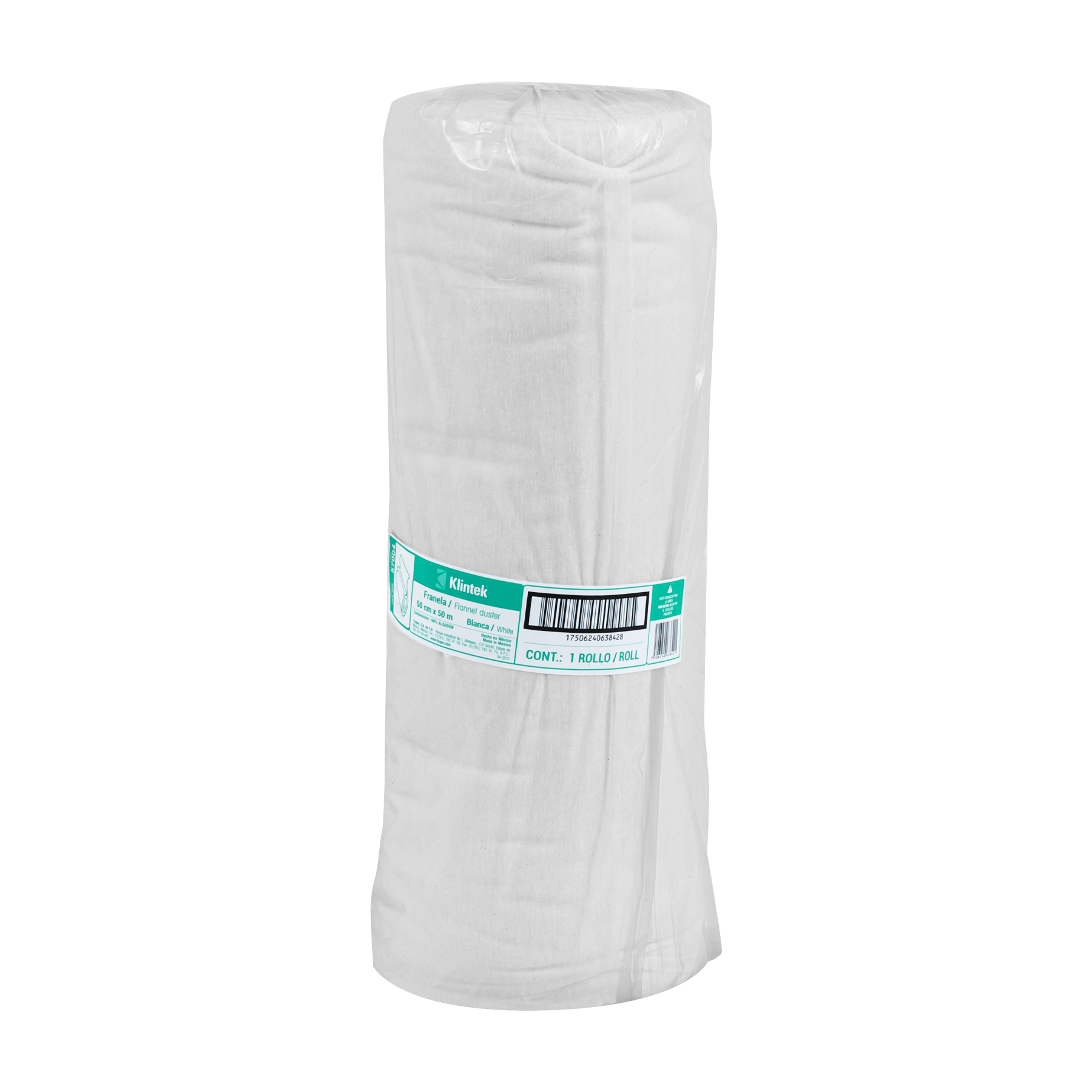 ROLLO DE 50 M DE FRANELA BLANCA DE ALGODON KLINTEK