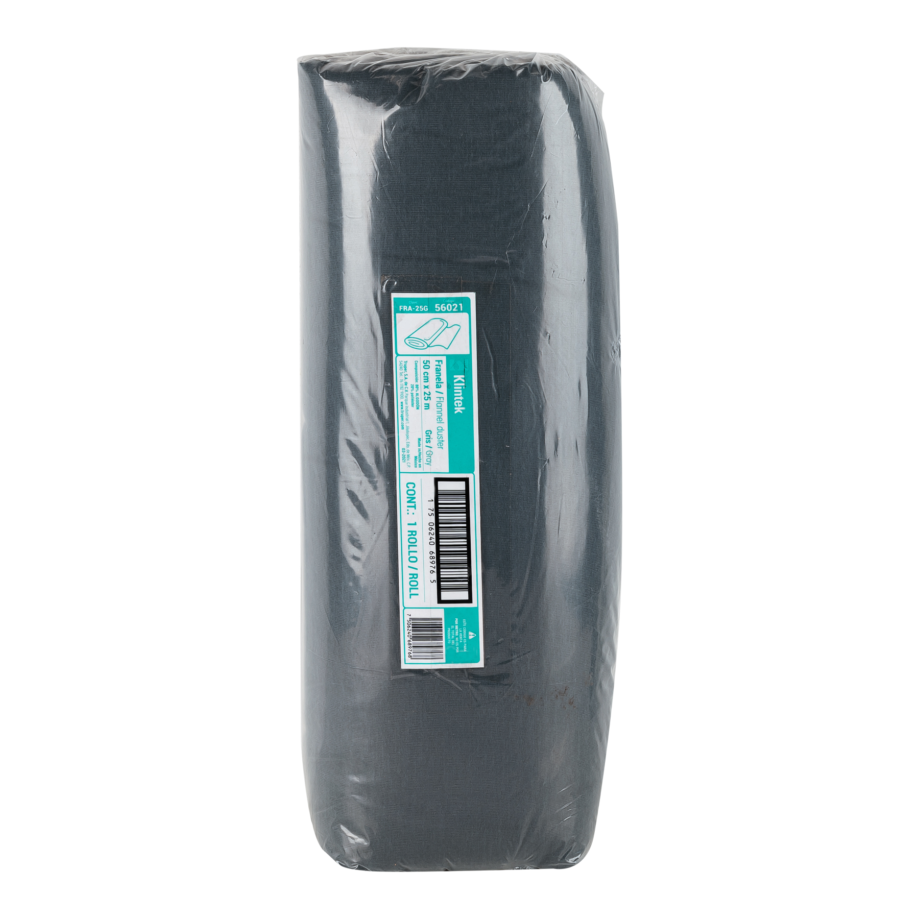 ROLLO DE 25 M DE FRANELA GRIS DE ALGODON KLINTEK
