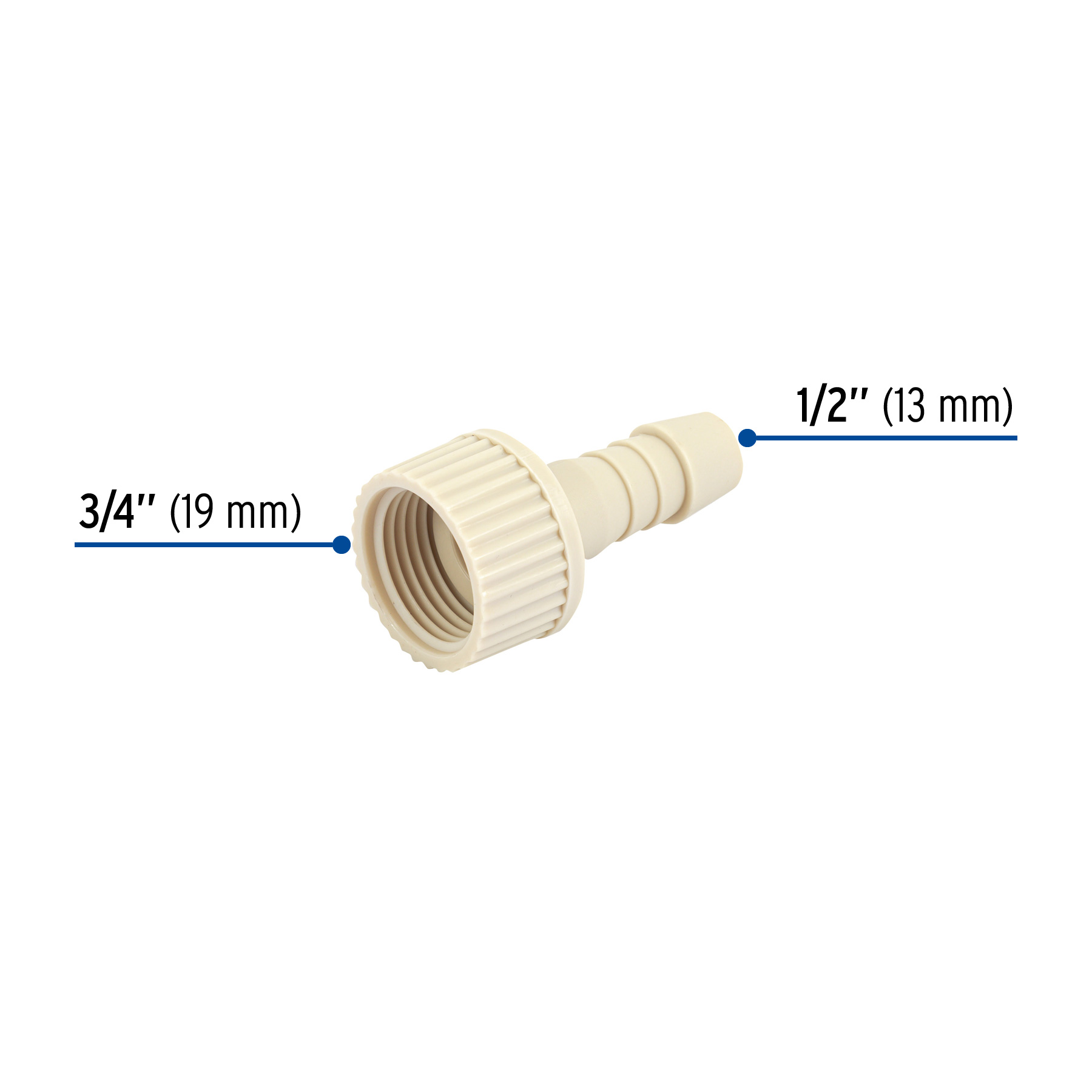 ADAPTADOR HEMBRA MOVIBLE DE POLIPROPILENO 3/4 Plg. X 1/2 Plg. FOSET
