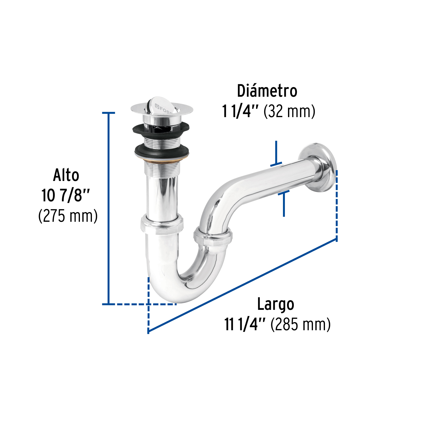 CESPOL 1-1/4 Plg. CONTRA TIPO MONEDA LATON CROMO PARA LAVABO