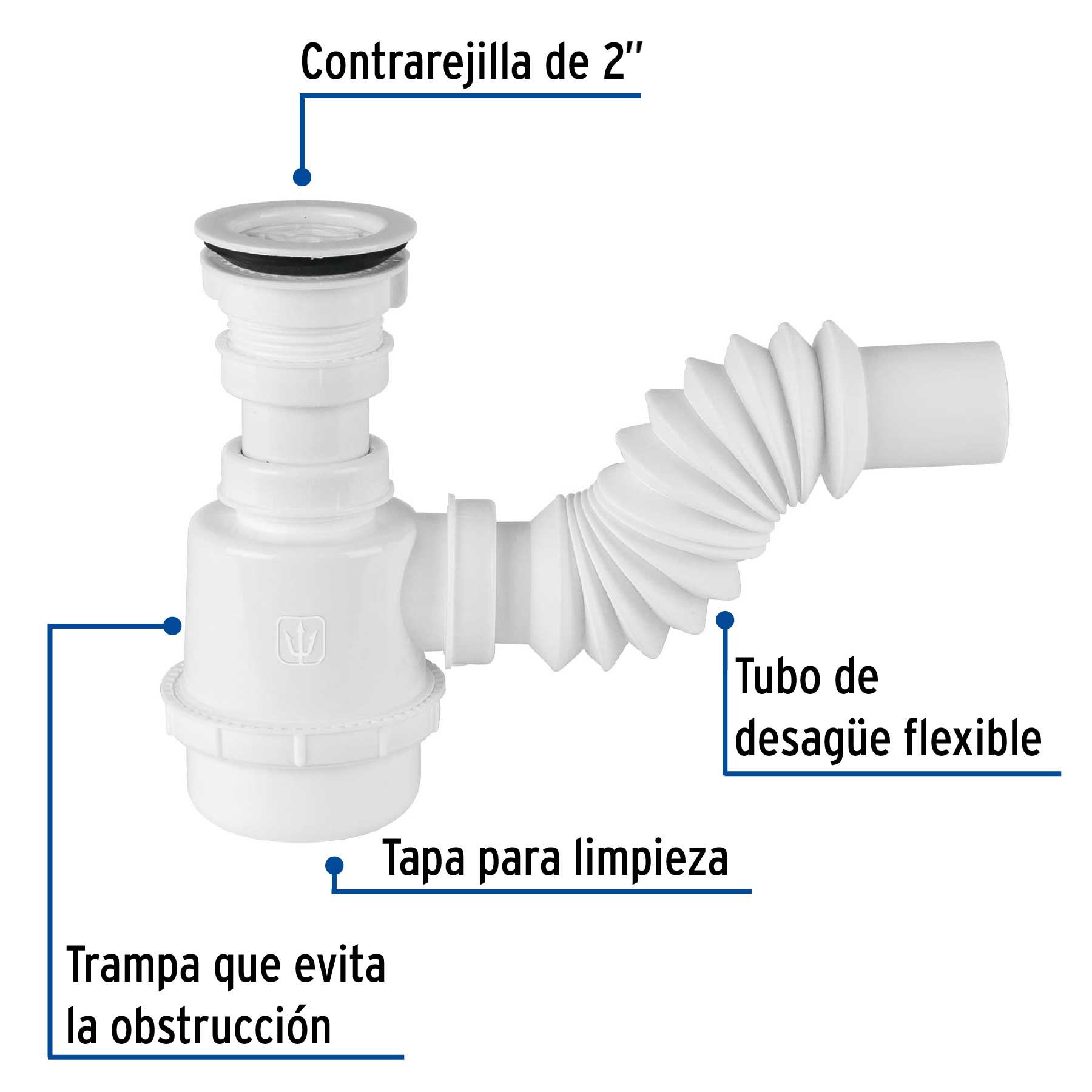 CESPOL DE BOTE CON CONTRARREJILLA DE PP 11/2PVC FOSET
