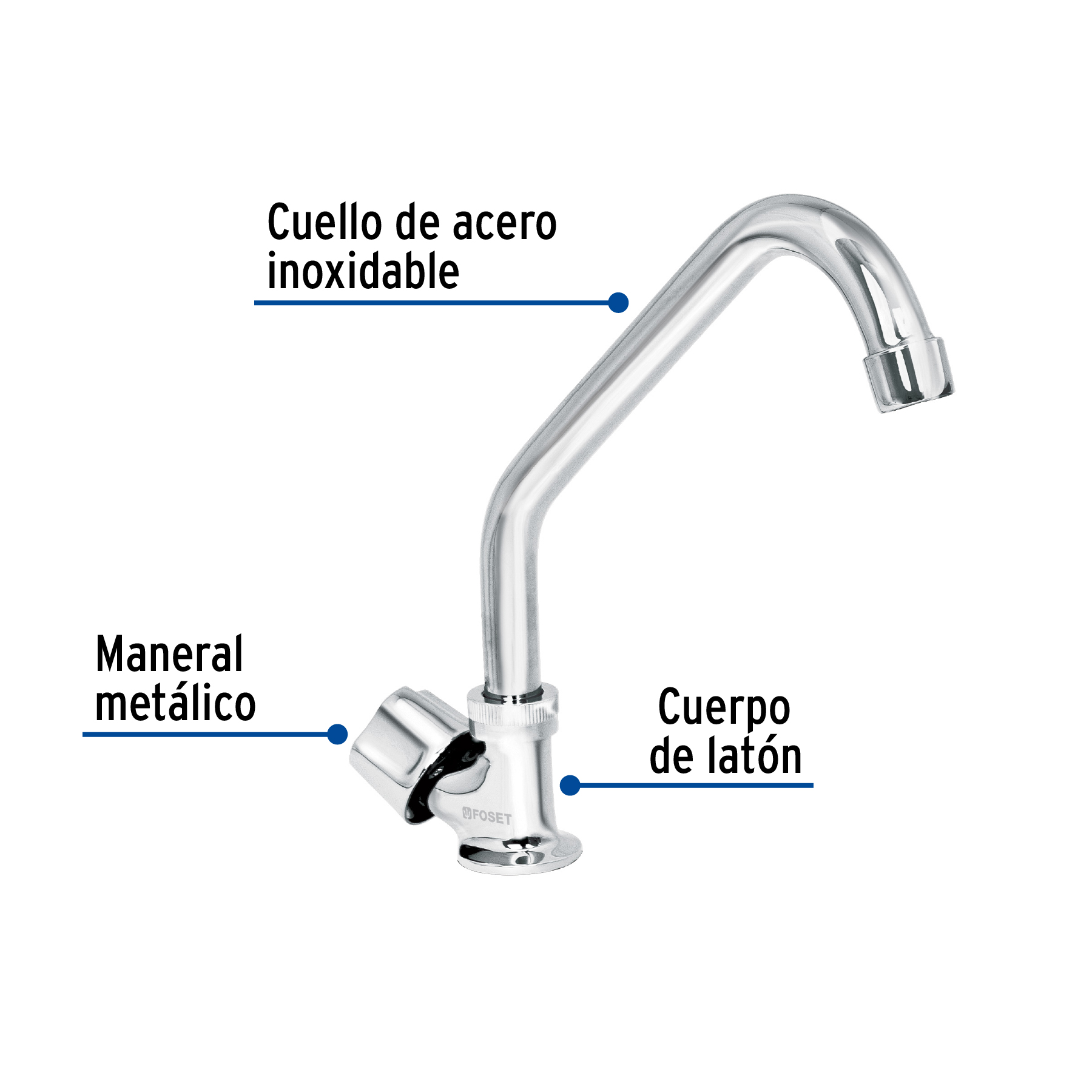 LLAVE INDIVIDUAL FREGADERO CUELLO CORTO HEXAGONAL BASIC