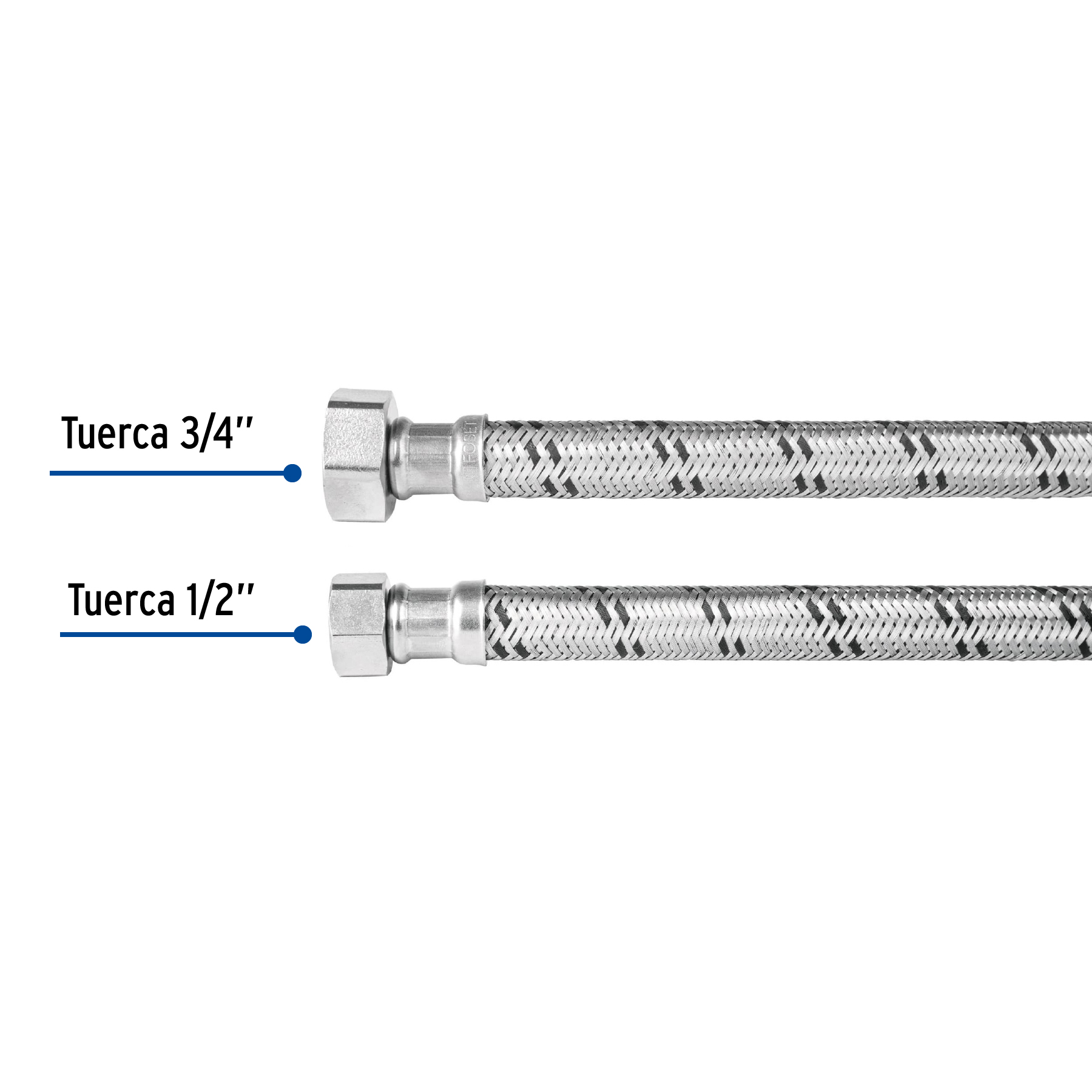 MANGUERA PARA BOILER ACERO INOX. 1/2 Plg. H X 3/4 Plg. H 60 CM