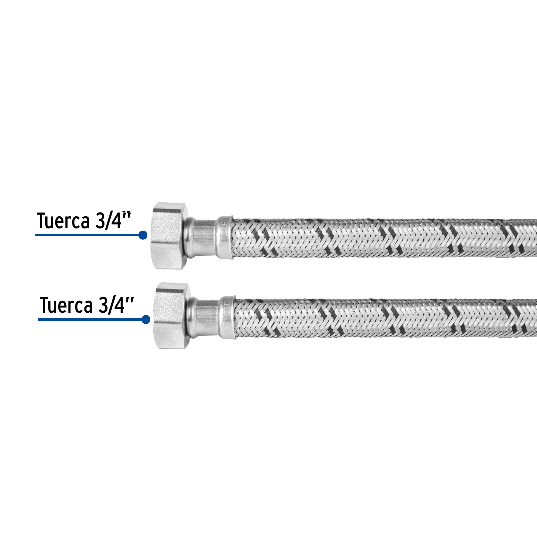 MANGUERA PARA BOILER ACERO INOX. 3/4 Plg. H X 3/4 Plg. H 80 CM