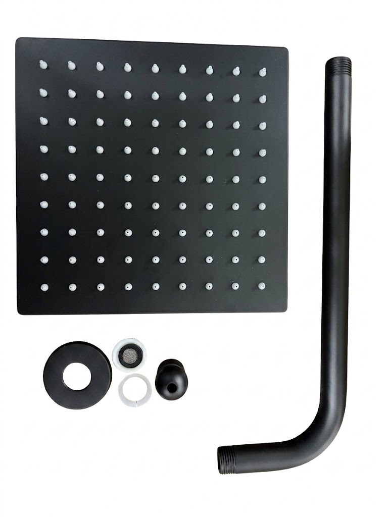 REGADERA CUADRADA 8 C/BRAZO 40CM NEGRO MATE PIDSA
