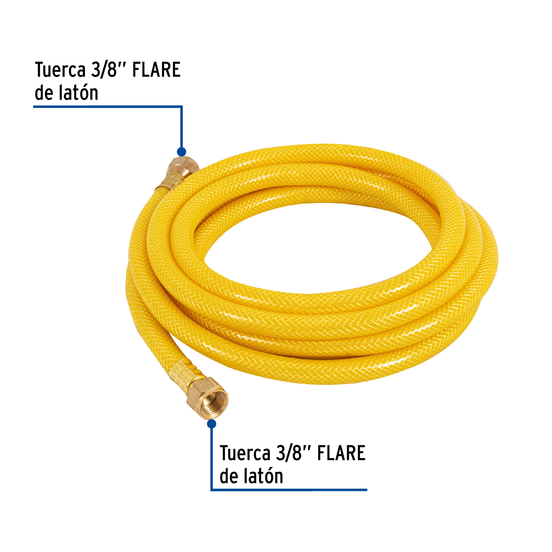 MANGUERA PARA GAS PVC AMARILLA 3/8 Plg. FLARE 5 M FOSET