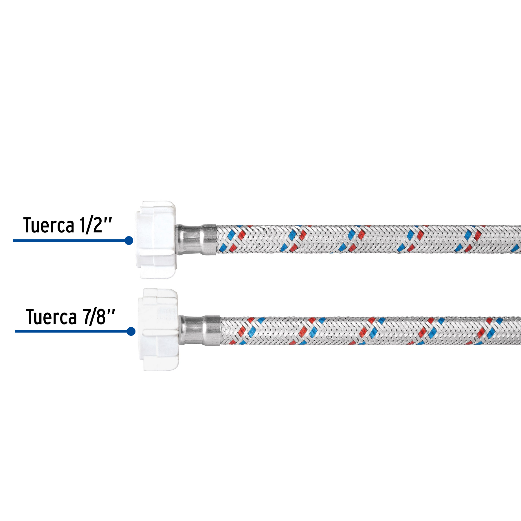 MANGUERA PARA WC ALUMINIO 1/2 Plg. X7/8 Plg. 35CM PLAST/PLAST BASIC
