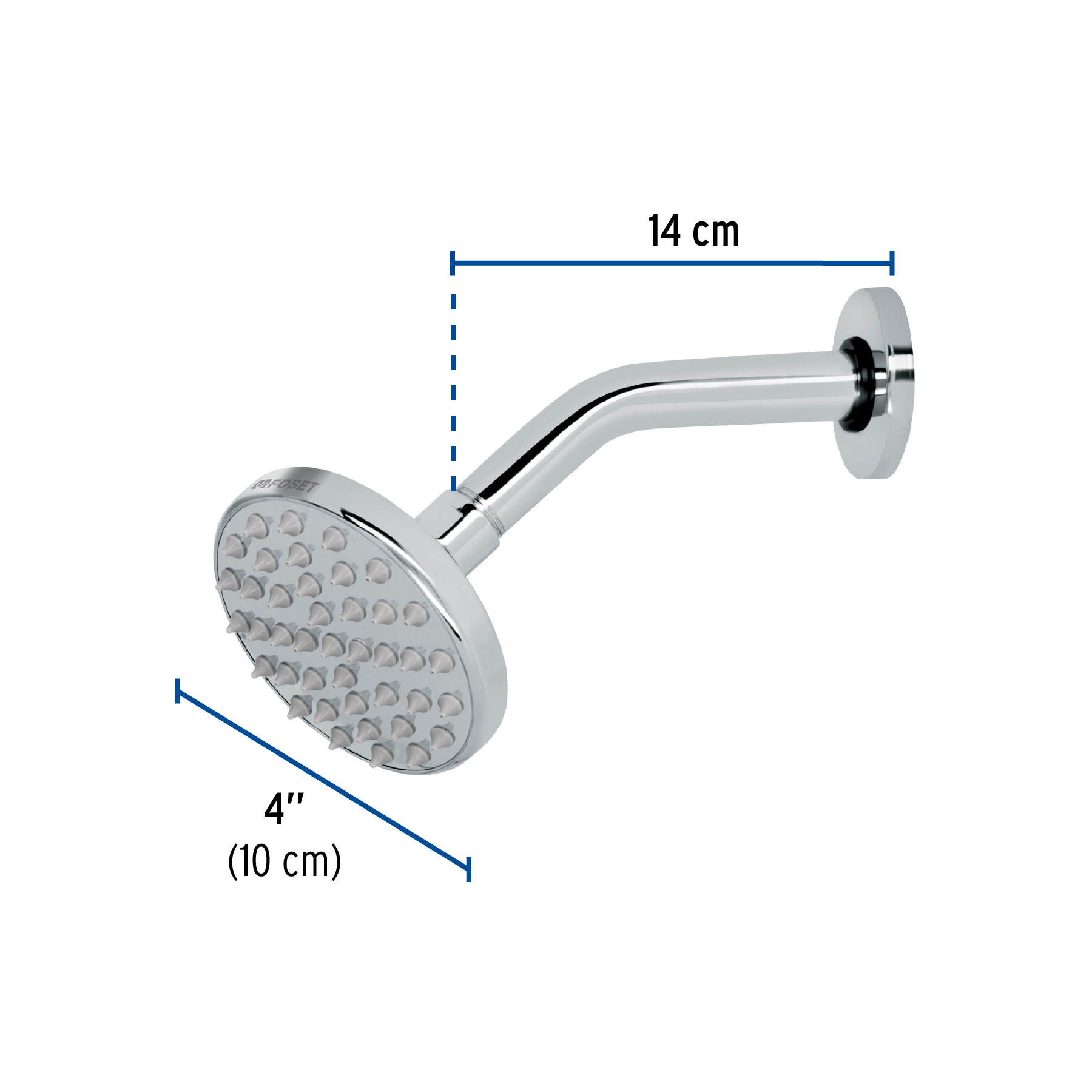 REGADERA CROMO 4 Plg. PLATO REDONDO CON BRAZO FOSET ELEMENT