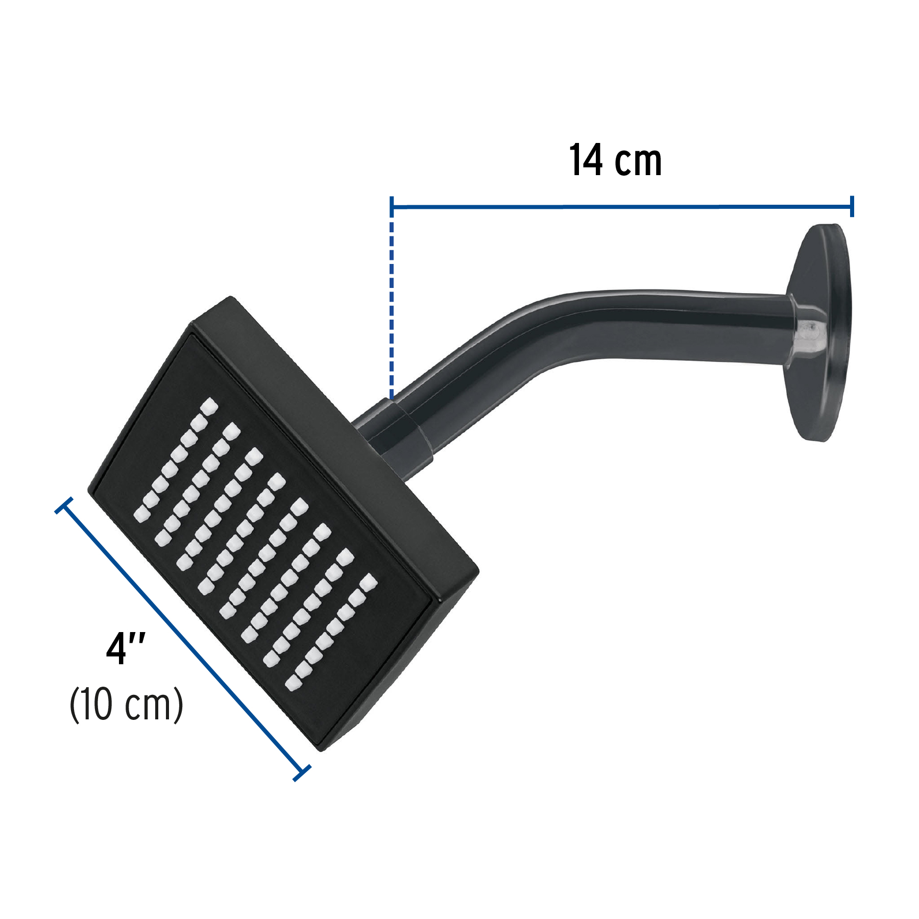 REGADERA CUADRADA 4 Plg. ABS CON BRAZO Y CHAPETON NEGRO AQUA