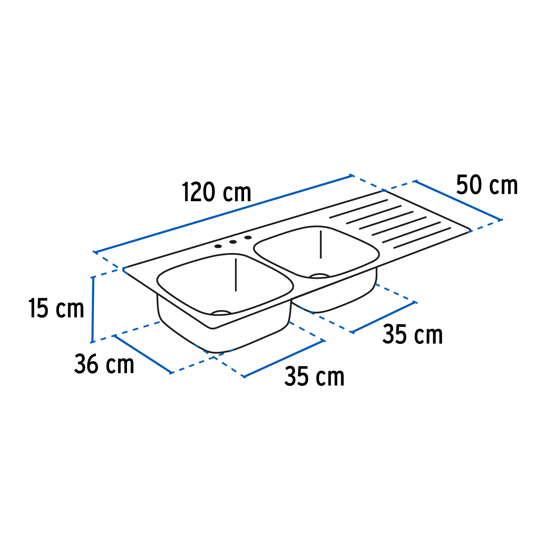 TARJA DE EMPOTRAR 120X50CM DOBLE TINA IZQUIERDA FOSET BASIC