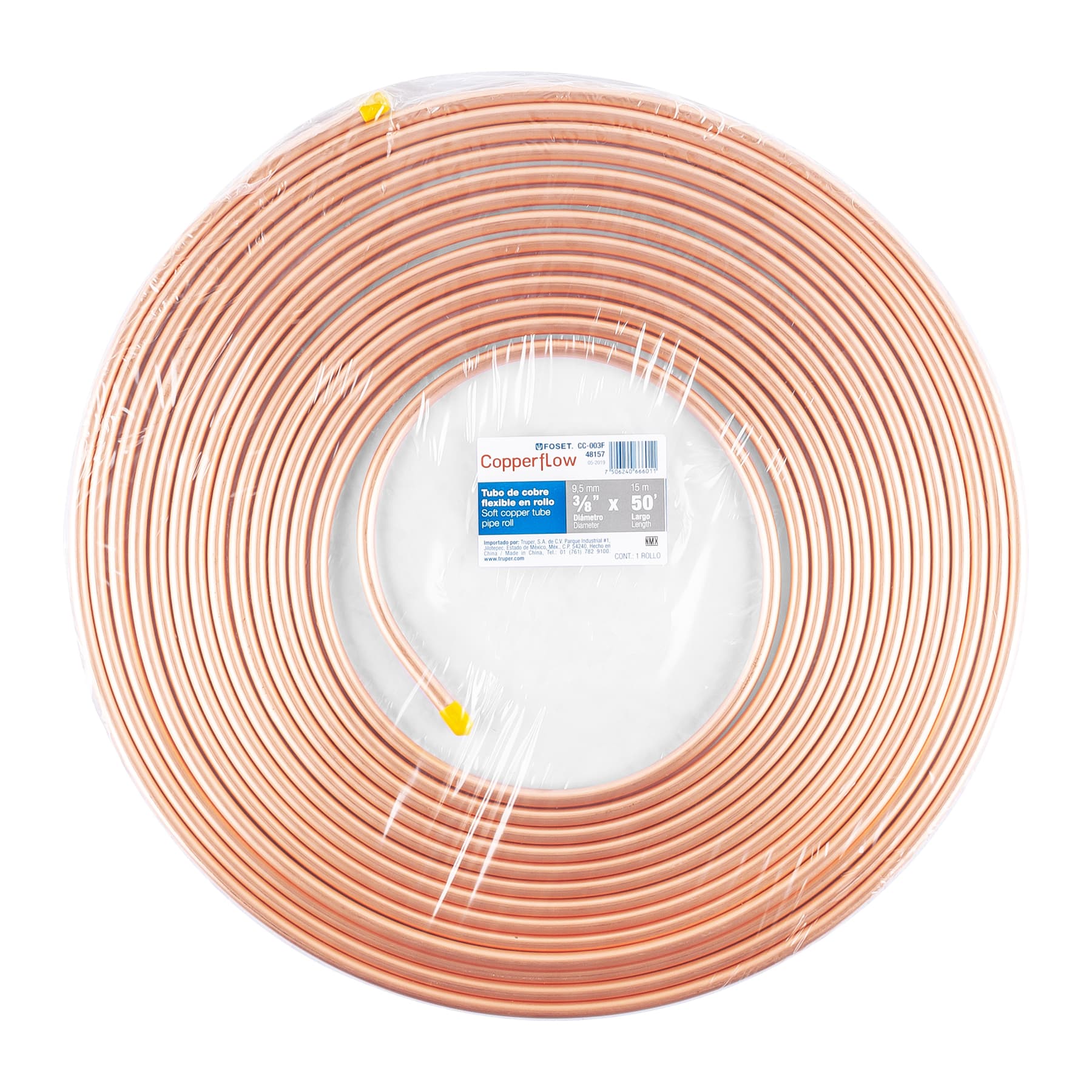 TUBO FLEXIBLE DE COBRE 3/8 Plg. ROLLO DE 15M 2.6KG FOSET