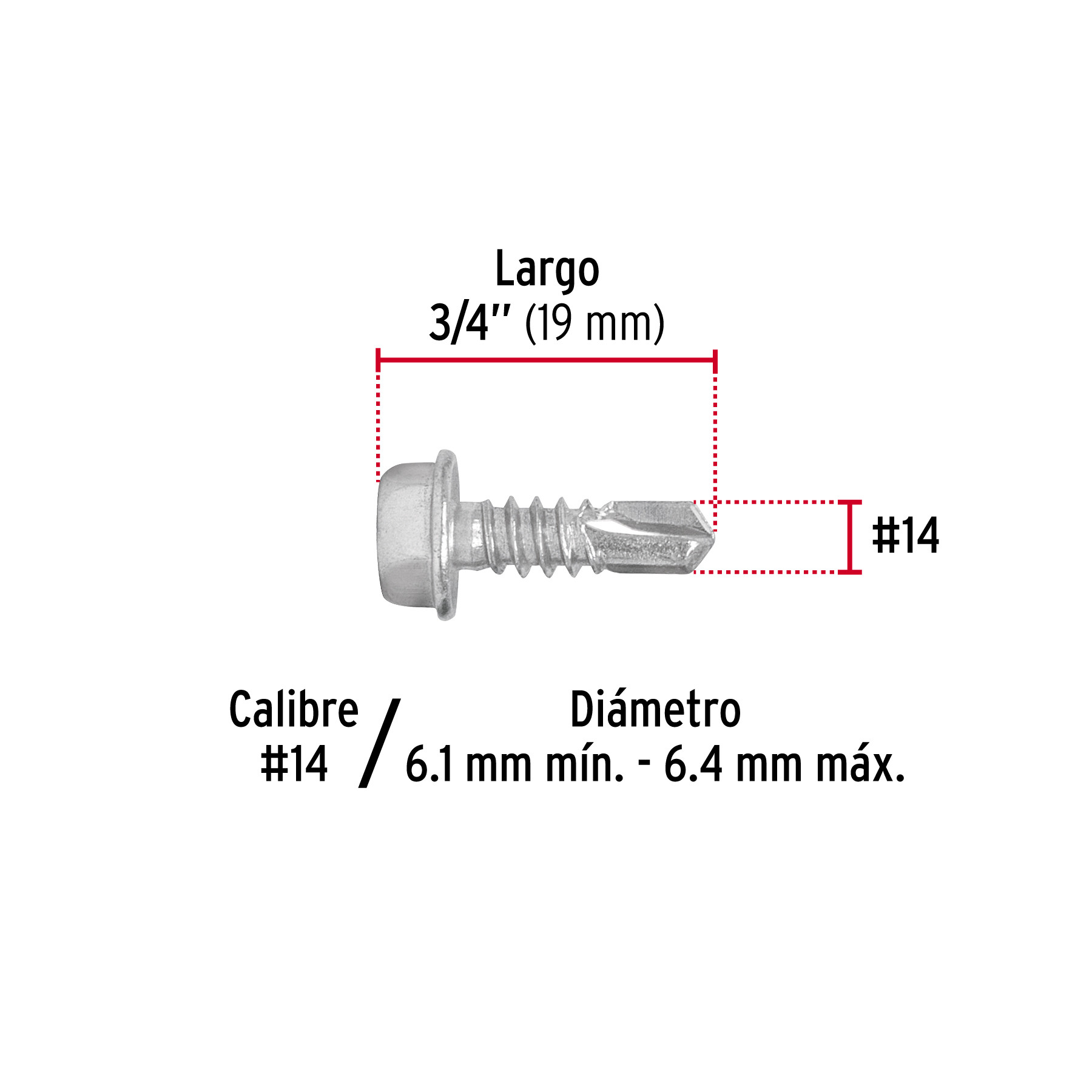 BOLSA 100 PIJAS Num.14 X 3/4 Plg. CABEZA HEXAGONAL PUNTA DE BROCA