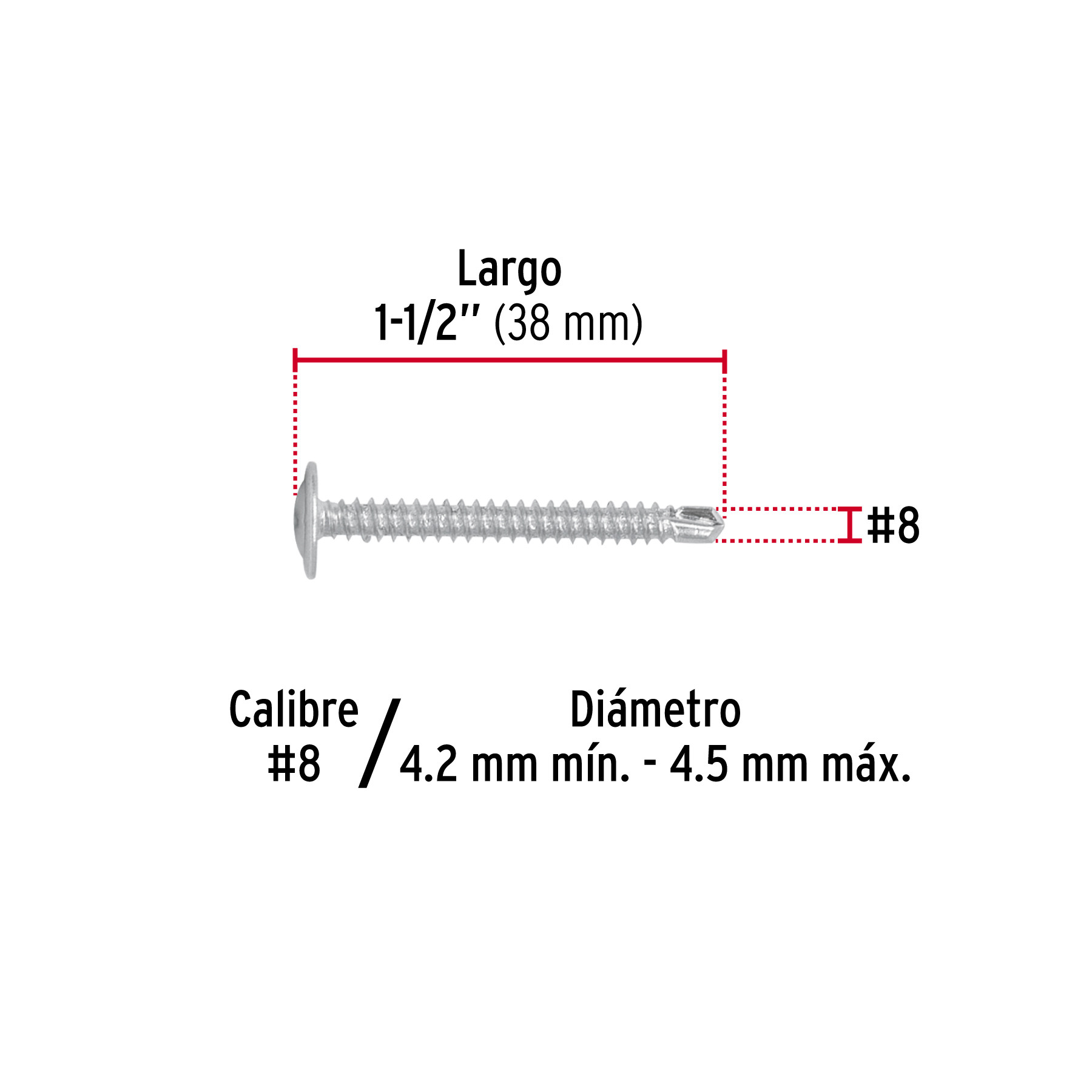 BOLSA 100 PIJAS Num.8 X 1-1/2 Plg. CABEZA CRUZ PUNTA DE BROCA FIERO