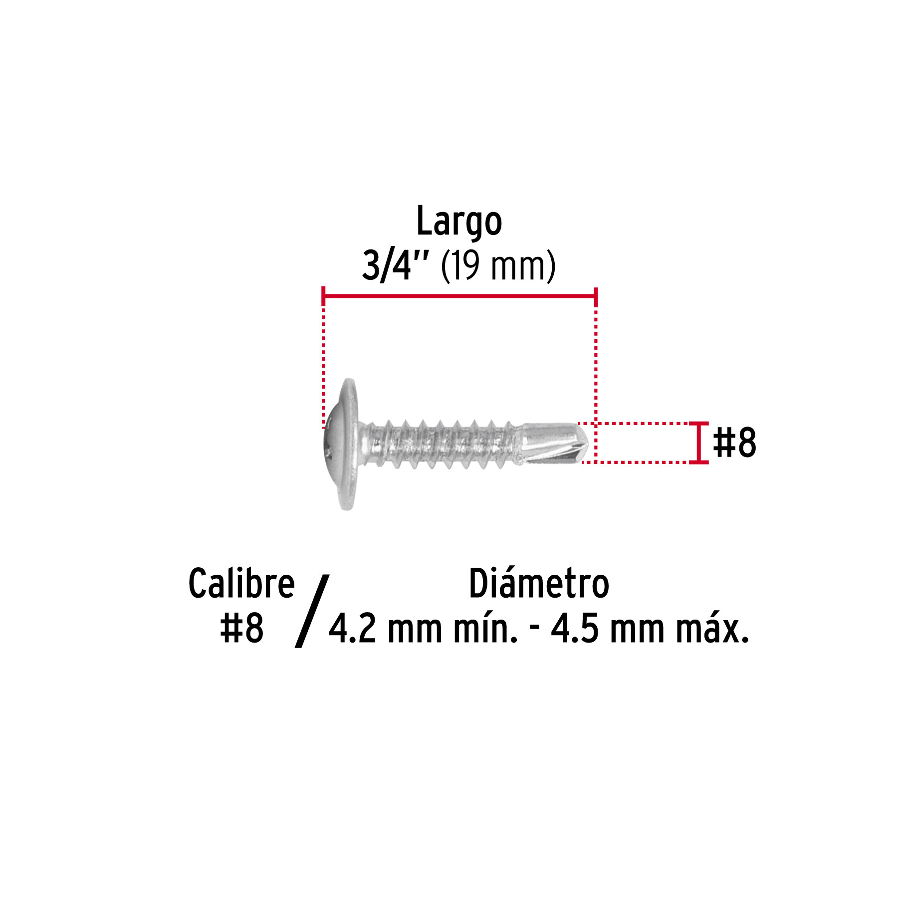 BOLSA 100 PIJAS Num.8 X 3/4 Plg. CABEZA CRUZ PUNTA DE BROCA FIERO