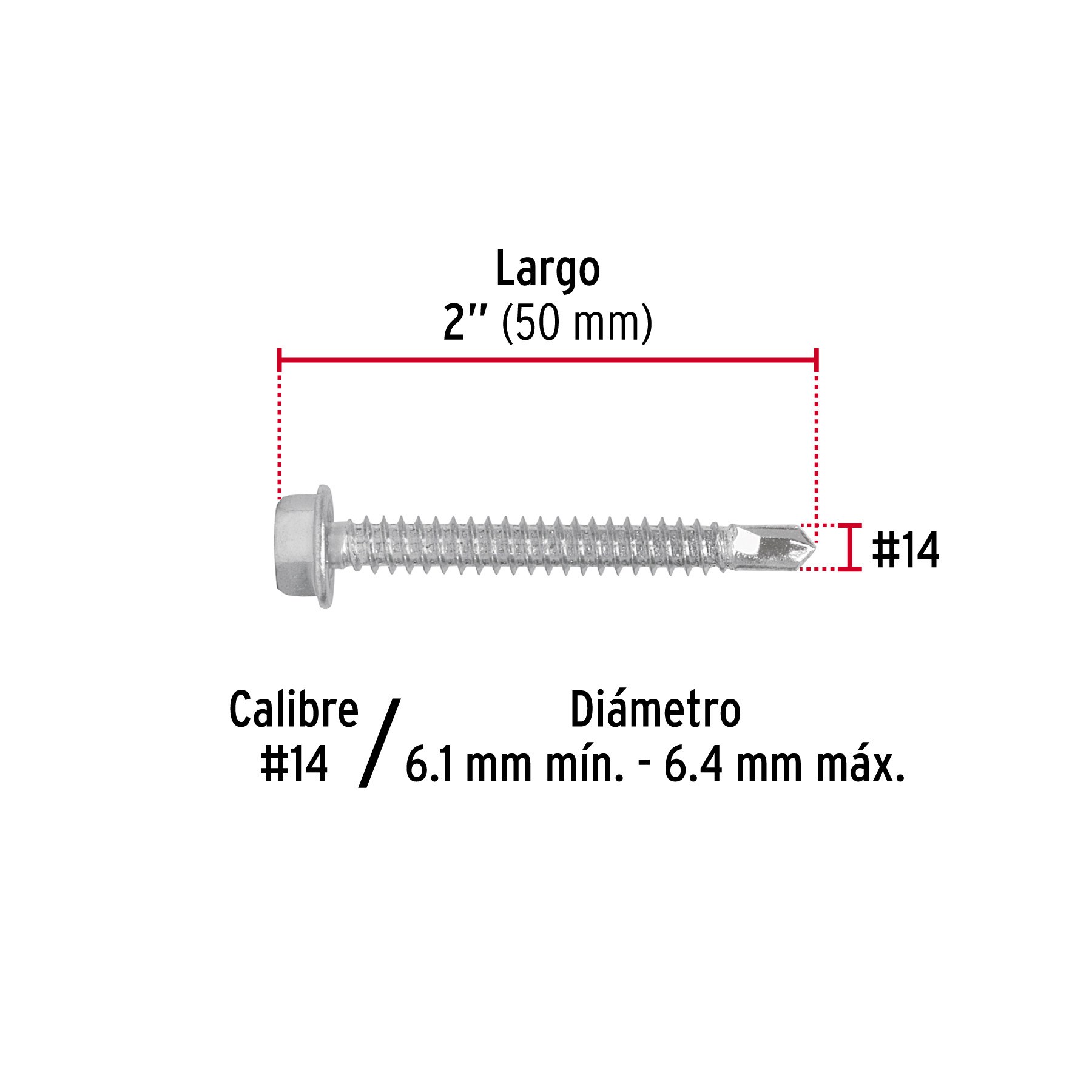 BOLSA 50 PIJAS Num.14 X 2 Plg. CABEZA HEXAGONAL PUNTA DE BROCA