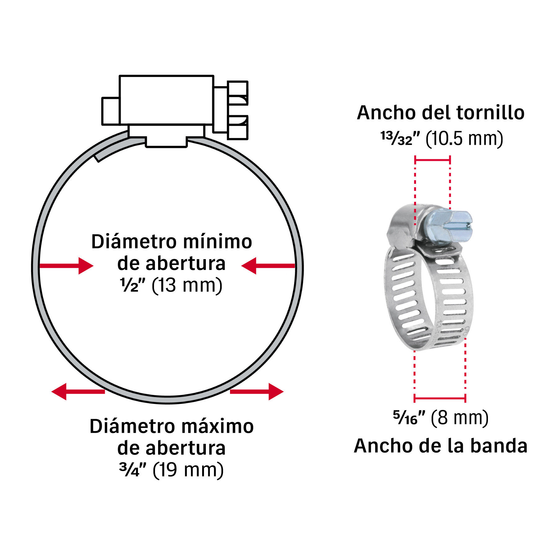 BOLSA CON 10 ABRAZADERAS MINI SIN FIN Num.6 1/2 - 3/4 Plg. FIERO